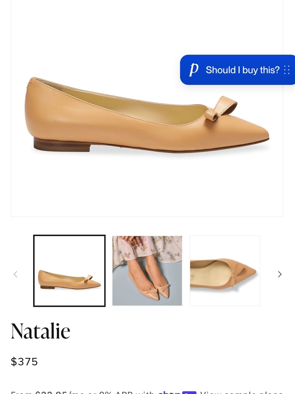 Sarah Flint Natalie Pointed Toe Ballet Flat in Tan size 35.5 fits a size 6